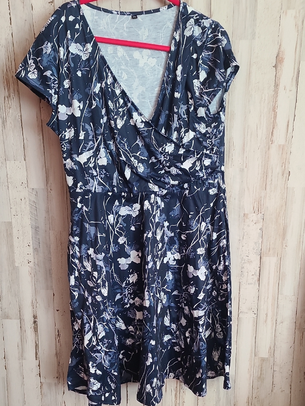 Navy Floral Wrap-Front Midi Dress
